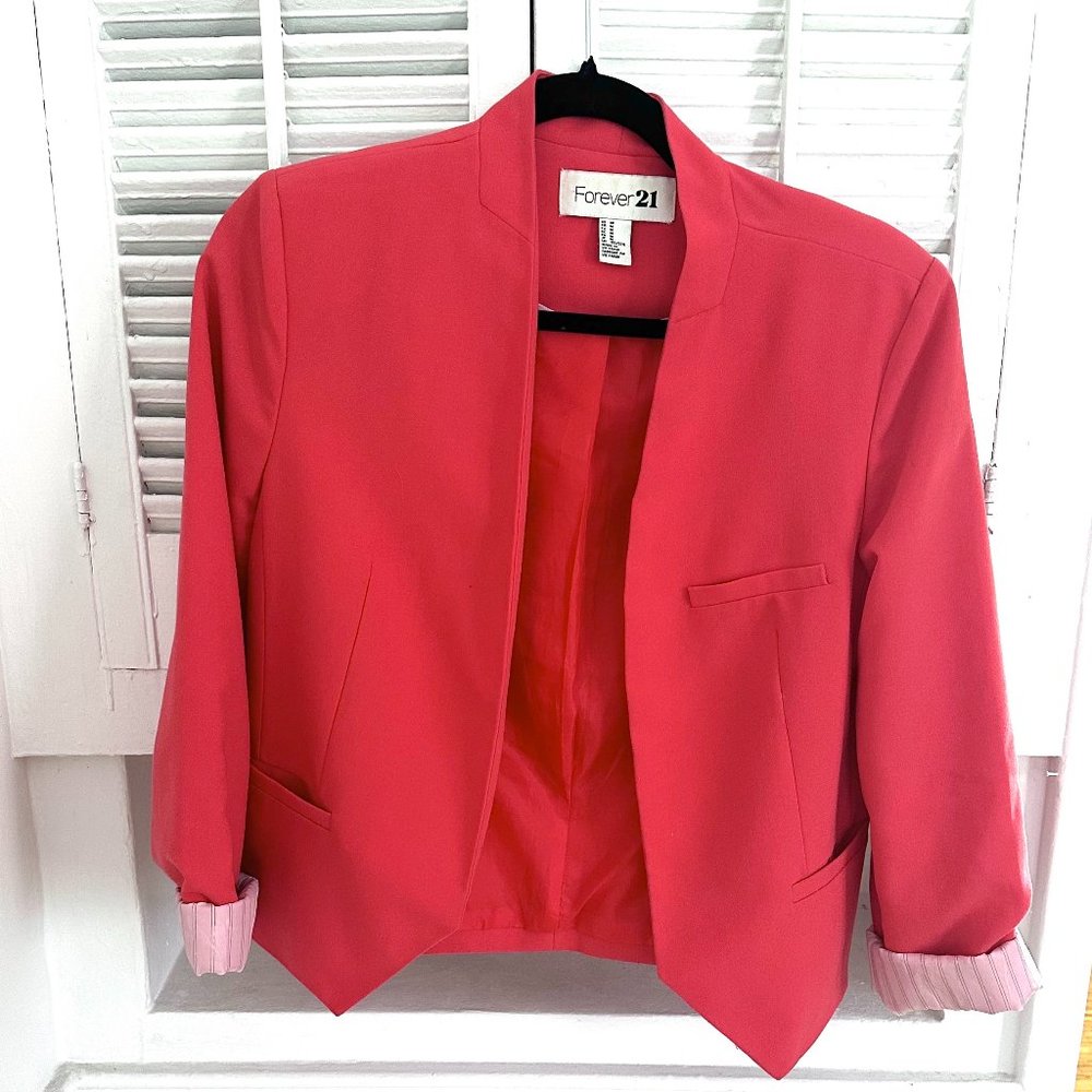 F21 Coral Pink Open Face Blazer with Pockets, Size Medium - Picture 5 of 8